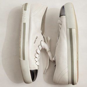 Prada White & Silver Leather Sneakers